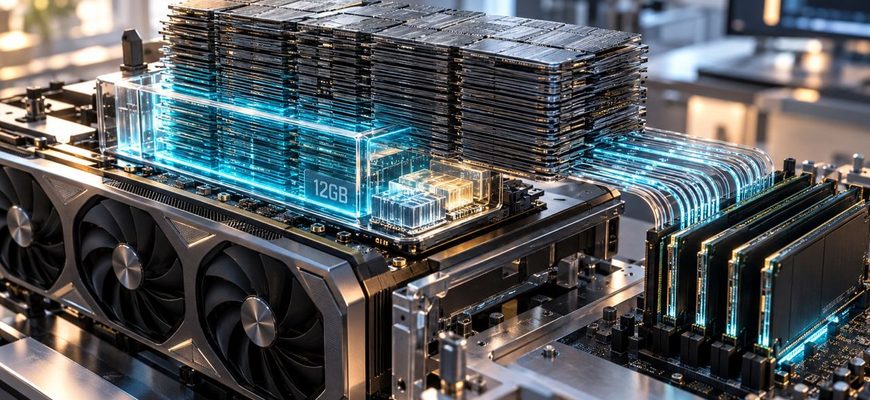 A 30B local LLM overflowing from a 12GB GPU memory chamber into system RAM, illustrating partial GPU offloading.