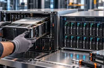 AI agent crash recovery: a technician removes a failed compute server module while a separate storage system remains operational, preserving workflow data.